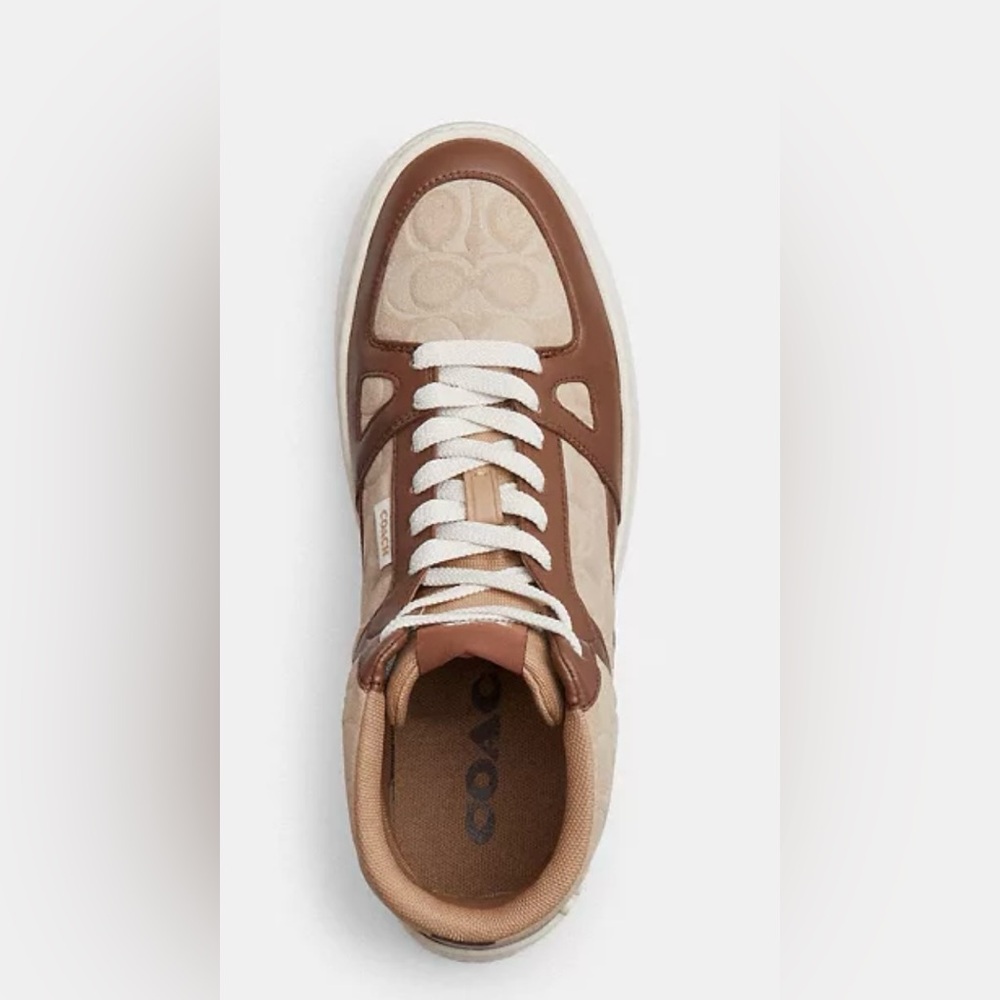New Authentic Coach Mens Taupe Clip Court High Top Sneaker In Signature Sz 11 - Picture 3 of 14